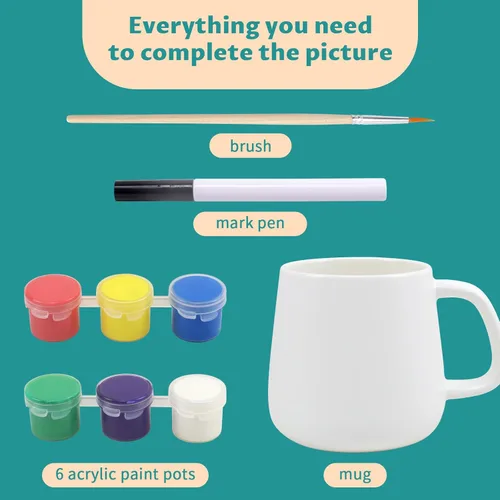 Miniatura 2 de Kit de Pintura de Tazas DIY de Goldentime para Adultos y Niños Incluye Tazas Cerámicas en Blanco para Decorar, Tazas Pintables y Suministros