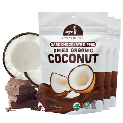 Mavuno Harvest Coco Orgánico Cubierto de Chocolate - Coco Seco Orgánico Sumergido en Chocolate Negro - Sin OMG, Sin Conservantes, Comercio Justo y