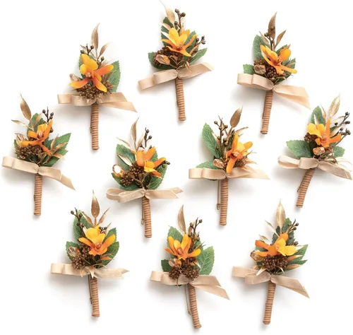 Miniatura 21 de Ling's Moment Boutonniere para Hombre, juego de 10 ramilletes para invitados, flores artificiales para decoración de boda/baile/regreso a casa, etc.