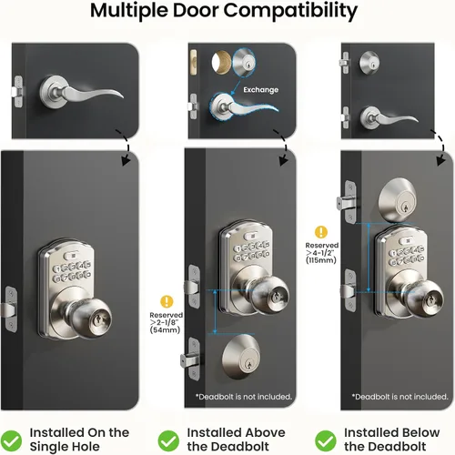 Miniatura 9 de Veise KS03 - Cerradura de perilla de puerta con teclado, cerradura digital de entrada sin llave con asa, perilla inteligente electrónica para puerta