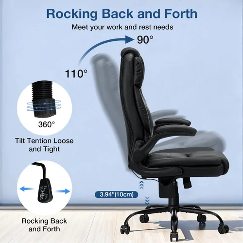 Miniatura 6 de Silla de oficina ejecutiva de 450 libras con soporte lumbar inflable, silla de oficina resistente para personas pesadas, silla ergonómica grande