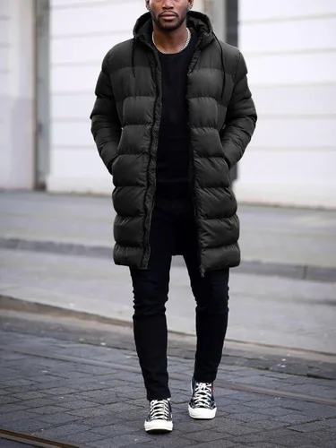 Miniatura 2 de Runcati Abrigo acolchado con capucha para hombre, chaqueta larga y cálida de invierno, gruesa y acolchada con capucha