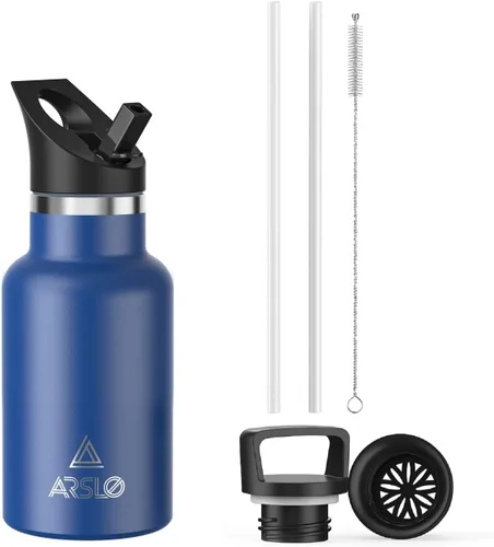 Miniatura 37 de Botellas de agua de doble pared de acero inoxidable, botella aislada al vacío con tapa con popote, botella de agua aislada mantiene el agua fría