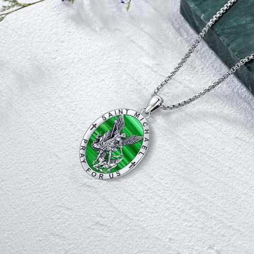 Miniatura 24 de Odinstone Collar de plata de ley 925 con medalla de San Miguel/San Cristóbal/San Benito/Crucifijo de Jesús/San Uriel/Arcángel Rafael para hombres
