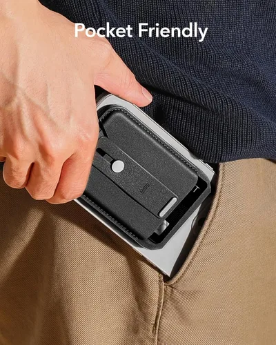 Miniatura 9 de ESR Soporte para cartera MagSafe con agarre, bloqueo RFID, anillo MagSafe incluido, 5 tarjetas para funda de teléfono, cartera magnética para iPhone