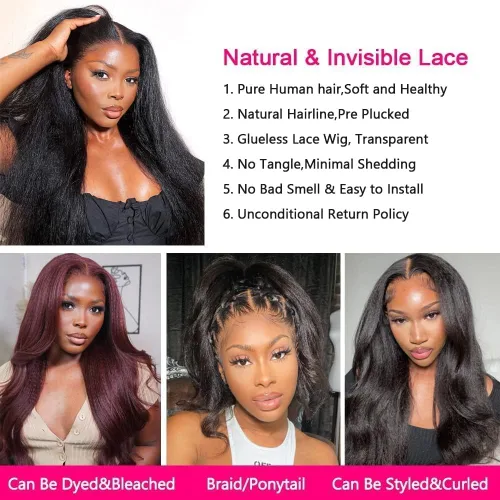 Miniatura 4 de GOLFMAX Yaki Straight Human Hair Wig For Black Women Natural Kinky Straight 13x4 Lace Front Wigs Human Hair 18 Inch kinkycurly human hair wig