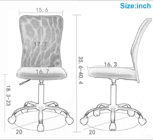 Miniatura 3 de HGS Silla de trabajo ergonómica sin brazos, silla de escritorio para computadora de oficina, silla de oficina en casa con soporte lumbar, silla