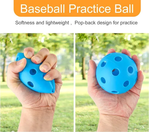 Miniatura 3 de Coopay Paquete de 24/80 pelotas de práctica de béisbol, bolas de entrenamiento de plástico, bolas de softball huecas ligeras para golpe, Verde y azul