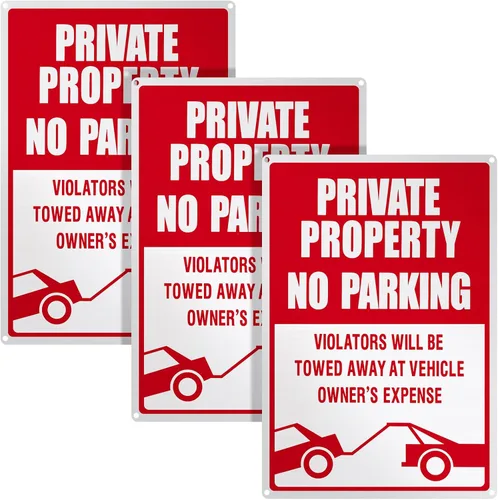 Miniatura 9 de 3 piezas de señal de no estacionar, señal reflectante de propiedad privada de 14 x 10 pulgadas, los infractores serán remolcados, aluminio libre