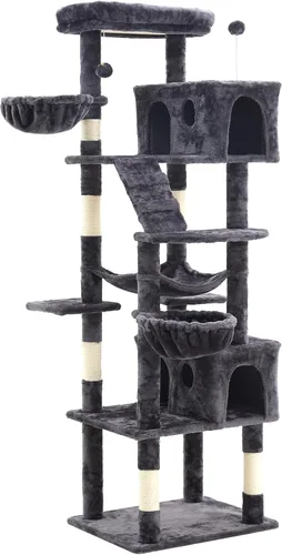 Miniatura 7 de Torre de árbol para gatos de varios niveles de 73 pulgadas para gatos grandes con postes rascadores, condominios, percha, hamacas y juguetes
