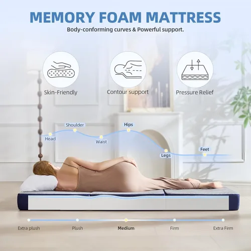 Miniatura 5 de Colchón plegable refrescante, colchón de espuma viscoelástica de 4 pulgadas con efecto transpirable en frío, colchón triple para cama Murphy, cama