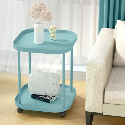 Miniatura 2 de Mesa auxiliar villertech con ruedas, mesa auxiliar de sala de estar, mesa lateral móvil de plástico para sofá, mesa auxiliar pequeña, mesita de Azul
