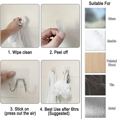 Miniatura 7 de Paquete de 15 ganchos grandes de pared adhesivos dobles, sin daños, impermeables, de 33 libras máximo, resistentes, para colgar, transparentes, sin