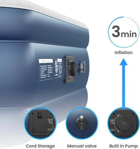 Miniatura 8 de Active Era Colchón de aire Queen prémium de 20 pulgadas con bomba integrada, almohada elevada, resistente a pinchazos, parte superior suave