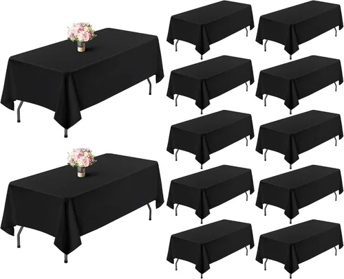 Miniatura 20 de Showgeous Paquete de 4 manteles rectangulares de poliéster de 60 x 102 pulgadas, resistentes a las arrugas, lavables, para bodas, mesas de comedor
