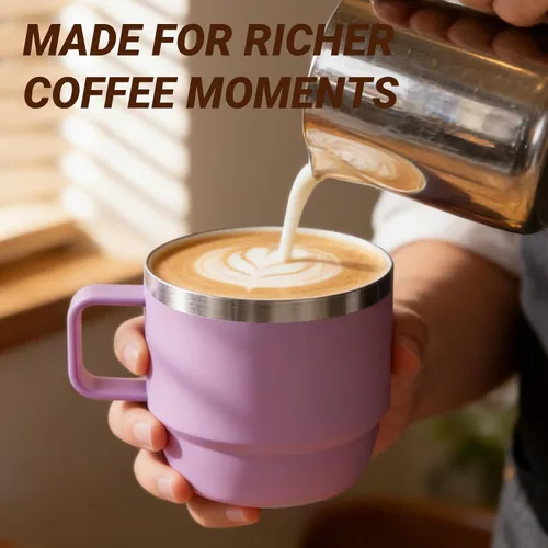 Miniatura 8 de Taza de café pequeña de 8 onzas con tapa deslizante magnética y asa, acero inoxidable 18/8 con forro de cerámica, doble pared aislada al vacío