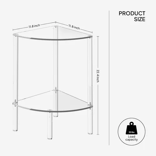 Miniatura 3 de Eglaf - Mesa auxiliar de esquina acrílica de 2 niveles, mesa auxiliar transparente Triangle Side Table, Fan-Shaped Corner Table for Living Room