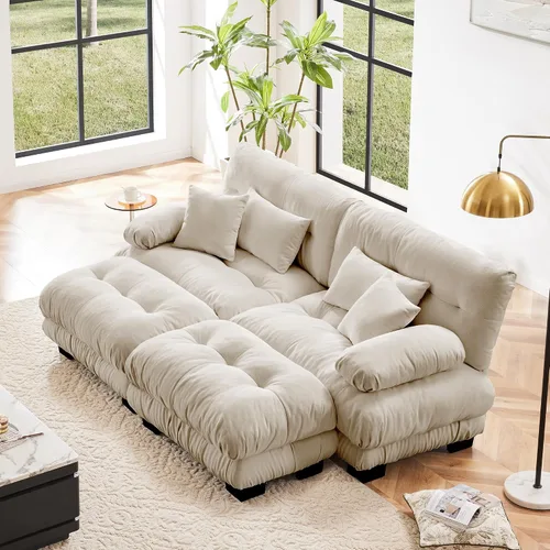 Miniatura 29 de Otomana beige para sofá modular modular, sofá individual, asiento otomano para sofá modular convertible, sofás de terciopelo para sala de estar