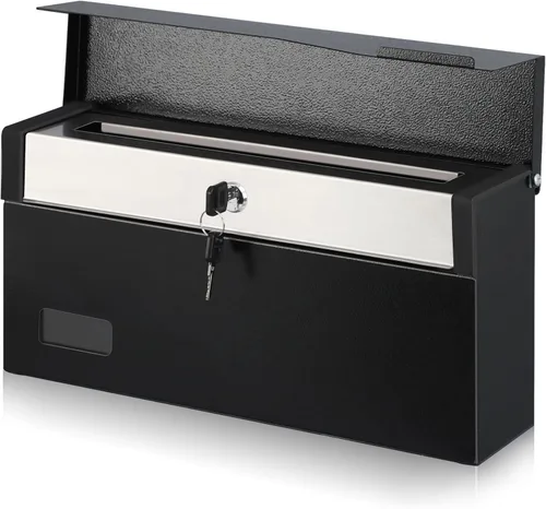 Miniatura 10 de xydled Buzón de correo de montaje en pared para exterior, buzón de metal colgante de acero de gran capacidad, buzón moderno, negro, 14.6 x 12.2 x