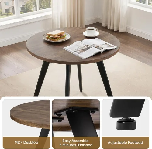 Miniatura 4 de Mesa redonda de comedor, mesa de comedor pequeña para 2, mesa redonda de 31.5", mesa de cocina moderna de mediados de siglo con tablero de veta