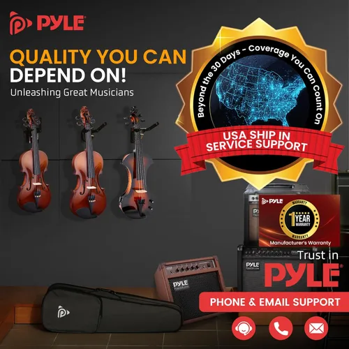 Miniatura 7 de Pyle Kit de violín eléctrico de tamaño completo, violín silencioso de madera maciza 4/4 con estuche rígido, arco, accesorios de ébano y sintonizador