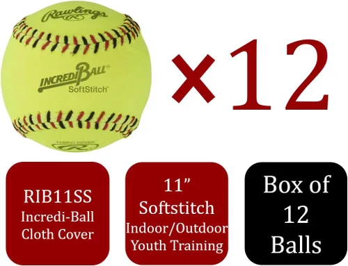 Miniatura 2 de Rawlings Pelotas de sóftbol Incredi-Ball amarillas Softstitch Opciones de 11" y 12" Opciones de cubierta de tela y cuero sintético 12