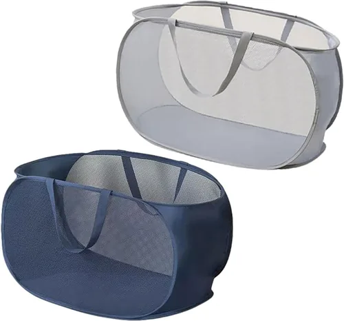 Miniatura 2 de 4 Piezas Cesta de Lavandería Desmontable con Malla y Mangos Duraderos, Cestas de Lavandería Plegables, Cesta de Ropa Plegable para Dormitorio Azul