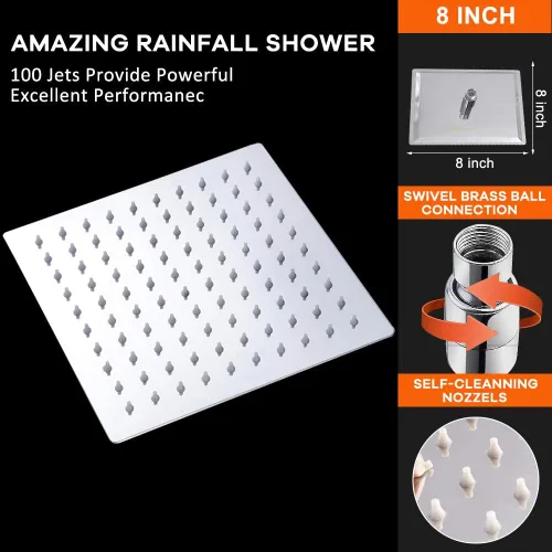 Miniatura 3 de Nearmoon - Cabezal de regadera de lluvia de alta presión, diseño cuadrado, acero inoxidable, que potencia la presión máxima, experiencia de baño