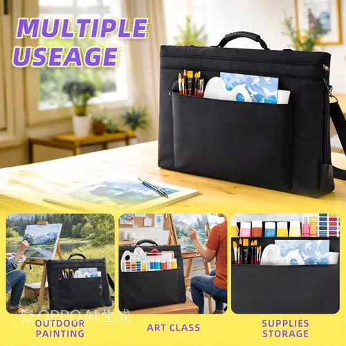 Miniatura 5 de JJRING 18x24 Bolsa de Portafolio de Arte - Estuche de Almacenamiento Grande con Asa y Correa de Hombro Ajustable, Carpeta de Portafolio para Obras