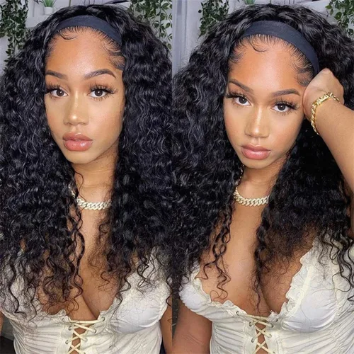 Miniatura 13 de ISEE Hair Peluca de cabello humano afro rizado crespo con diadema, densidad del 180%, pelucas afro para mujeres negras, rizos naturales, pelucas