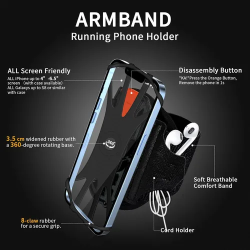 Miniatura 4 de Brazalete soporte para teléfono con rotación de 360° y desmontable, compatible con iPhone 15/14/13/12/Pro/Pro, etc., para Samsung y más, se adapta a