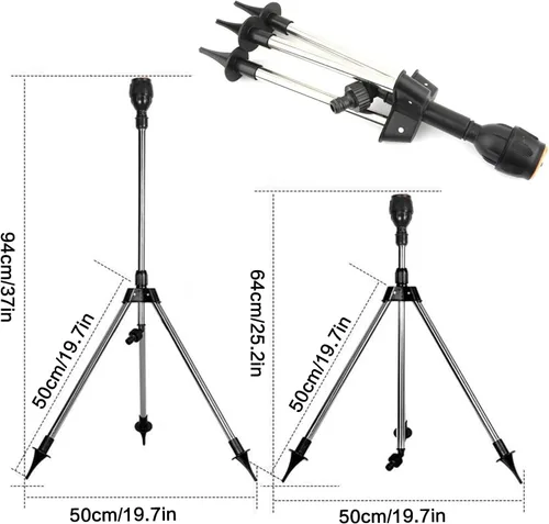 Miniatura 3 de Aspersor de trípode giratorio, rociador de riego automático de 360 grados, aspersor giratorio de gran área, aspersor giratorio ajustable con soporte