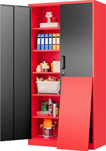 Miniatura 18 de SISESOL Armario de almacenamiento de metal de 36 pulgadas con puertas y estantes, pequeño armario de almacenamiento de garaje con cerradura, Negro