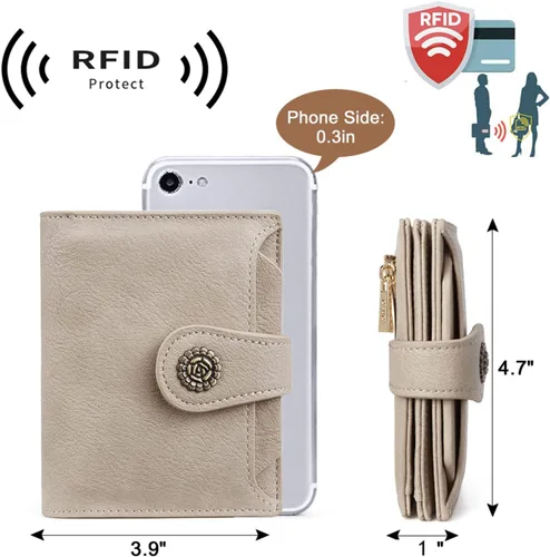 Miniatura 3 de CLUCI Billeteras pequeñas para mujer, con bloqueo RFID, de cuero, triple, compactas, con ventana de identificación, monedero con cremallera