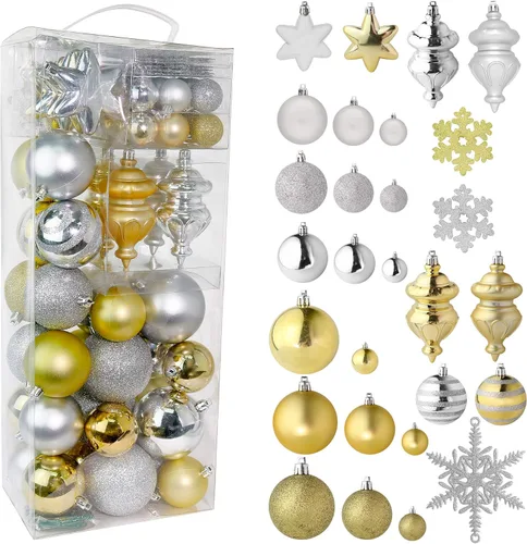 RN'D Adornos de bola de copo de nieve de Navidad, copo de nieve colgante de Navidad y adornos de bola a granel con ganchos, 76 adornos de Navidad y