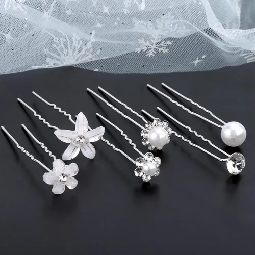 Miniatura 3 de CUBACO 42 horquillas para el cabello de boda con flores para mujeres, joyería de cristal para el cabello, pasadores de perlas de diamantes