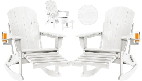 Miniatura 24 de Mecedora plegable Adirondack, silla de patio multifuncional 4 en 1 con otomana retráctil, silla de exterior con textura de madera, silla de césped