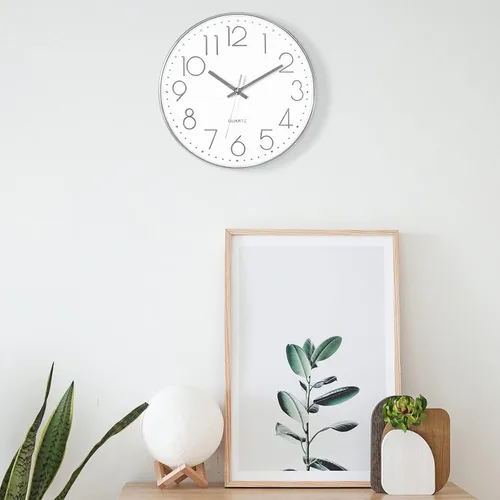 Miniatura 4 de Foxtop Reloj de pared plateado silencioso sin tictac, funciona con pilas, redondo, moderno, para oficina, escuela, hogar, sala de estar, dormitorio