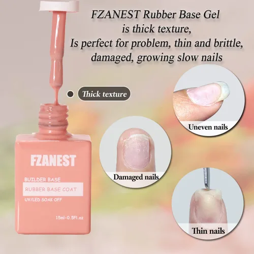 Miniatura 5 de FZANEST - Gel de base de goma para uñas, esmalte de uñas de gel transparente de formación, capa base de goma elástica, gel de extensión en una