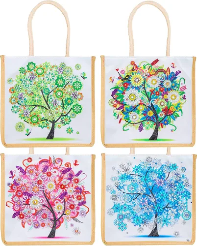 Miniatura 8 de DOOSAI Paquete de 4 bolsas de lona de cabello verde rojo de tacón alto con diamantes de tacón alto, bolsas de lona bohemias 5D para bricolaje