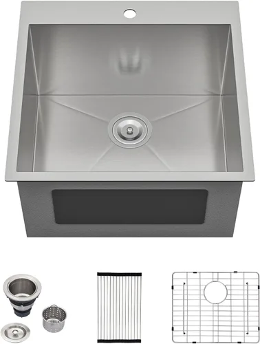 Dcolora Fregadero de Lavandería Empotrable de 22x22 Pulgadas Calibre 16 de Acero Inoxidable de 12 Pulgadas de Profundidad Fregadero Utilitario de Un