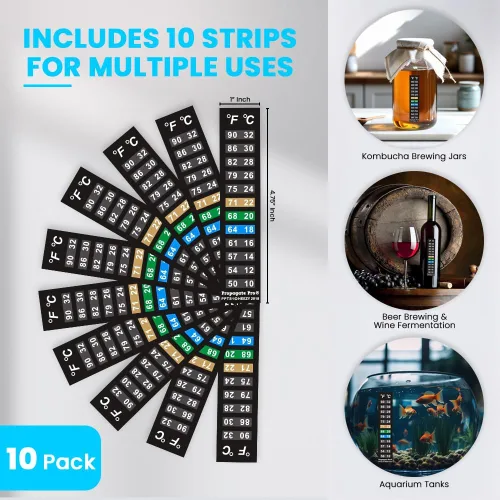 Miniatura 6 de Tira de termómetro adhesivo para pecera, termómetro de acuario, kombucha, cerveza y fermentación de vino - Tiras de temperatura verticales