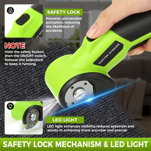 Miniatura 2 de Cortador de cartón inalámbrico con bloqueo de seguridad y LED, recargable de 4 V, hoja adicional incluida, cortador eléctrico de cajas para cartón