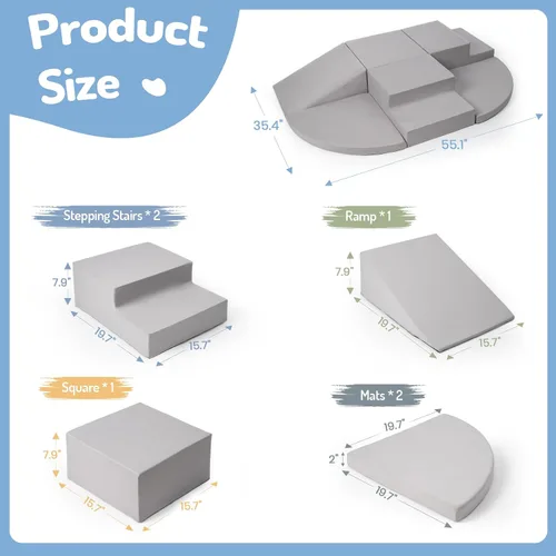 Miniatura 5 de Rinnebbit Bloques de escalada de espuma de 6 piezas para niños pequeños, juego de espuma suave para escalar y gatear, funda lavable a máquina