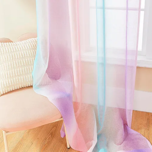 Miniatura 8 de XiDi Cortinas traslúcidas degradadas para decoración de habitación de niñas, cortinas traslúcidas para dormitorio, sala de estar, cortinas Rosa Azul