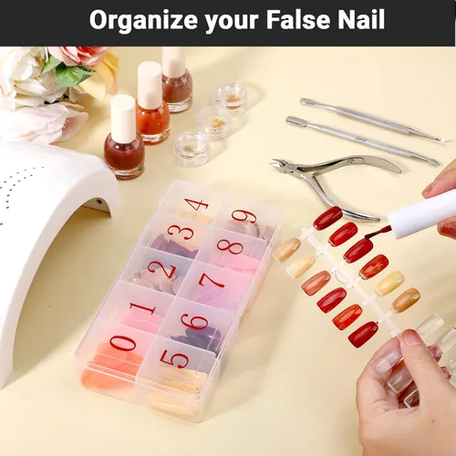 Miniatura 6 de Estuche organizador de uñas postizas acrílicas, 2 unidades, caja de almacenamiento de puntas de uñas de 10 compartimentos con número, contenedor