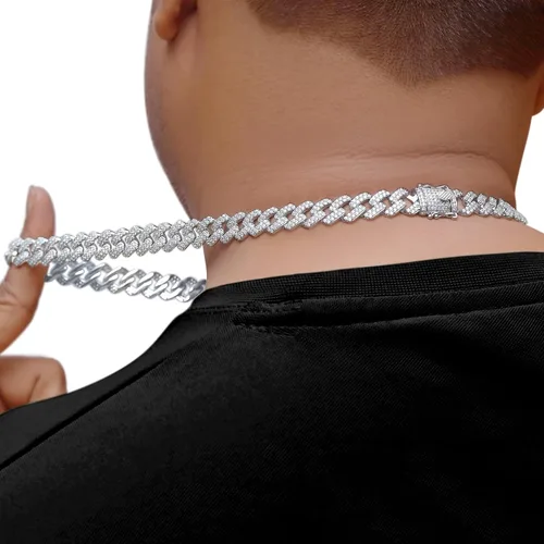 Miniatura 4 de SAVEARTH DIAMONDS Collar de cadena cubana de diamante de moissanita de corte redondo de 20 quilates a 26 qttw con certificado de 0.472 in de ancho