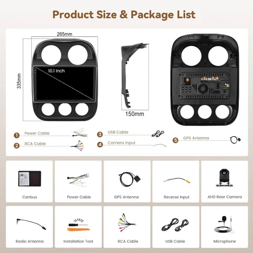 Miniatura 7 de [4+128G] Android 15 Estéreo de coche para Jeep Compass Patriot 2010-2016, 10 pulgadas en celda pantalla táctil brújula radio inalámbrico Carplay