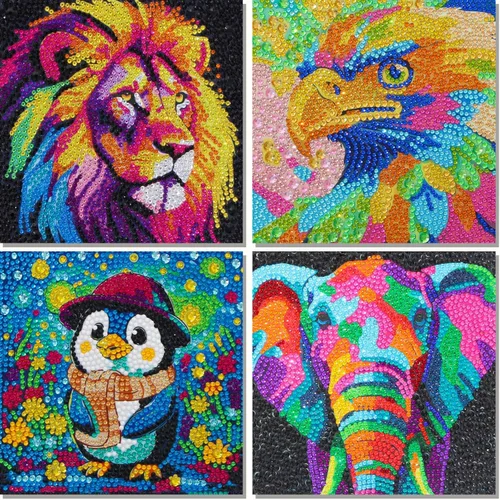 Libfx Kits de arte de diamantes para niños, 4 piezas de arte de diamantes para niñas, niños, principiantes, artes y manualidades para niños de 8 a