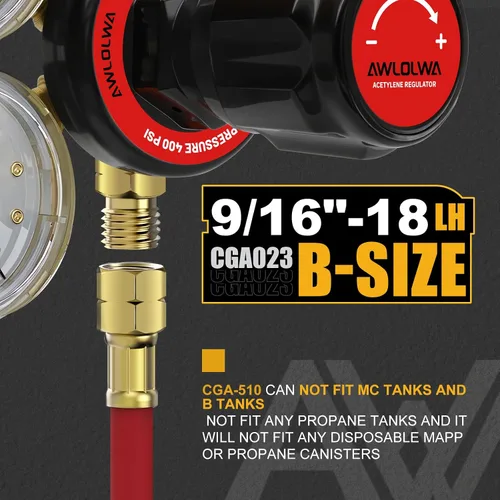 Miniatura 2 de Reguladores de oxígeno y acetileno - Compatible con antorcha de gas de soldadura de servicio medio - CGA540 y CGA510